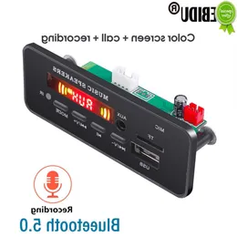 Bil Ny med Microphone Bluetooth 5.0 Handsfree 5V-12V MP3 Dekordningsbordsmodul TF-kortplats 3,5mm USB AUX FM Radio Audio Adapter