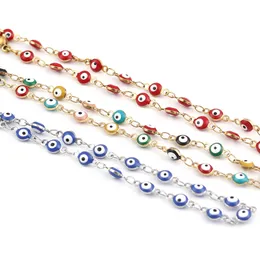 Anklets Turkish eye Stainless Steel Anklet For Women Enamel Evil Eye Anklets Bracelets on The Leg Jewelry Gifts 23cm(9") long 1 Piece G220519