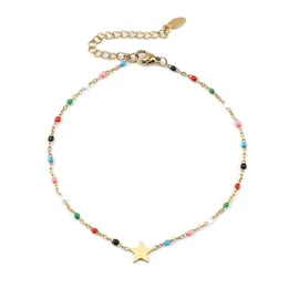 Cavigliere Moda Cavigliera in acciaio inossidabile per donna Cavigliere con catena smaltata color oro Bracciale sulla gamba 23 cm (9 ") regalo di gioielli lungo 1 pezzo G220519