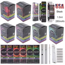 1ml Torch Bar Disposable Vape Pens Empty Rechargeable 280mAh Battery Device Pods T Bar Micro Type C Chargers Starter Kits Preheat E Cigarettes