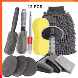 New Car Beaut 12Pcs Detailing Brush Set Tire Brush Polishing Waxing Sponge Wheel Hub Wash Glove Cleaning Grooming Tools Accessories