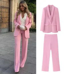 Women's Suits Blazers TRAF Spring Pants Set Women's 2023 New Pink Set Fashion Ultra Thin Two Piece Set Pioneer Straight Casual Party Youth Set P230522