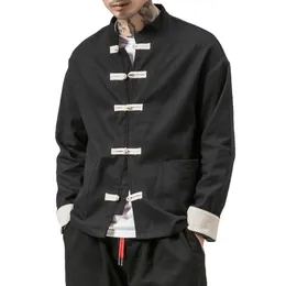 Män s jackor kimono jacka män bomull porslin stil grod stängning knapp Kongfu kappa manlig lös parchwork cardigan överrock 5xl 230522