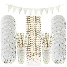 Inne imprezy imprezowe Złota Dot Dostosowane zastawa stołowa Papierowe kubki na serwetki noża widelca łyżki tablecloth talerze słomy na wesele dekorację urodzin 230522