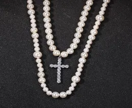 Pendentif croix collier Double perle Sethiphop colliers mode 810mm Mix collier pendentif croix perle NNS13159124680