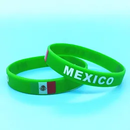 Pulseras 100 unids Bandera de México Correa de Muñeca de Goma Hombres Mujeres Imprimir País Deporte Elástico Pulsera de Silicona Pulseras Accesorios Brazalete Brazalete