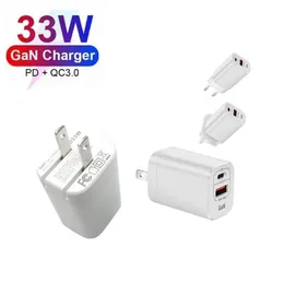 Gan Fast Charger Adapter Quick Charging Portable 33W Max PD 20W QC3.0 Technology Type C USB Dual Port for Apple iPhone Samsung Huawei Xiaomi Mobile Phone