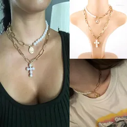 Łańcuchy Kobiety Pearl Choker Naszyjnik podwójny warstwowy Portret Portret Wisiant Boho Multilayer Bijoux Biżuter