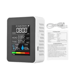 Mierniki gazowe Monitor jakości powietrza Detektor CO2 5 w 1 Formaldehyd Hcho TVOC Tester LCD TEMPERATURY TESTER TESTER CO2 Miernik alarmowy 230520