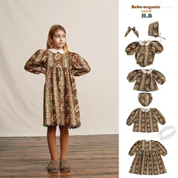 Kleidung Sets Mädchen Kleider 2023 Herbst Retro Druck Prinzessin Rock Baumwolle Baby Crawl Nette Mode Hemd Kinder
