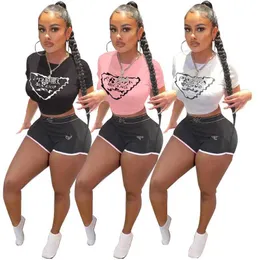 Womens Clothes Summer 2 Piece Set Designer Tracksuits S-XXL Casual Sports Two Piece Pants Set Kort ärm T-Short Slim Print Fitness Running Suits