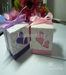 100pcslot Heart Design Wedding favor boxes Pink and Purple color For candy box and cake box Love Heat gift box2121337