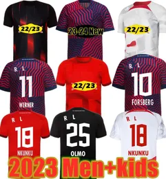 Koszulki piłkarskie Leipziges 2023 2024 FORSBERG OLMO HAIDARA Camiseta Maillot Szoboszlai POULSEN Sorloth 23 24 away red Koszulki piłkarskie Zestawy Uniform Werner Leipziges
