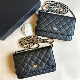 Mini canal de embreagem Cadeia WOC Bags Bolsa de luxo Bolsa feminina Designer CC Bag rosa Pochette Cross Body Messenger Bag Bag Solded Caviar Bolsas de ombro Preto