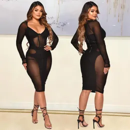 Casual Dresses Zabrina Womens Dress Fashion Sexy Mesh Splicing Party Perspective Bandage Vestidos See-through Black Female Clothing
