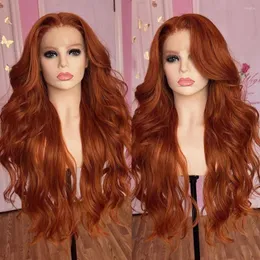Gengibre laranja ondulada de cabelo sintético dianteiro para mulheres negras fibras de fibra resistente ao calor frontal natural