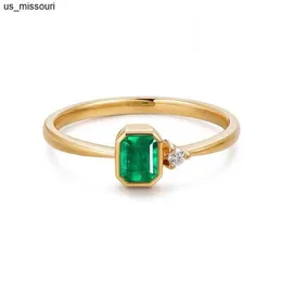 Bandringar prasiolite naturliga smaragdringar för kvinnor anillos mujer real 18 k gula guld ringar guld smycken bröllop engagemang gåva j230522