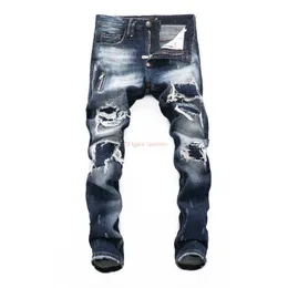 Designerkläder Amires Jeans Jeansbyxor Amies Four Seasons Herr Pp Perforerade jeans med dubbla dragkedjor Personlig ungdomsmode Mångsidig Small Foot Byxor Distres