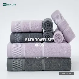URBANLIFE Luxury Bath Towel Set Combed Cotton Hotel Quality Absorbent 8 Piece Towels, 2 Bath Towels, 2 Hand Towels, 4 Washcloths