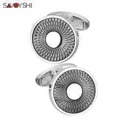 Savoyshi Classic Round Metal Cufflinks Mens French Shirt High Polishing Black Cuff Links 비즈니스 선물 선물 무료 사용자 정의 조각.