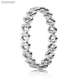 Band ringer Ny 925 Sterling Silver Ring Classics Openwork Länkad kärlek Hjärtprinsessan Tiara Royal Crown Ring for Women Gift Pandora JewelryL230518