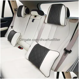 Seat Cushions Nappa Leather Headrest Car Pillow Waist Rest Pillows Back Lumbar Cushion Neck Travel Relieve Pain Luxury Mobile Drop D Dhq4J