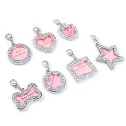 7 styles Pet Collar ID Tag Dog Name Tag Rhinestone Bone Shaped Doggie Puppy Photo Frame 32x20mm