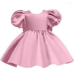 Girl Dresses Style Bubble Sleeve Beaded Dress Birthday Flower Tutu Ball Party Princess Wedding Dinner Big Bow