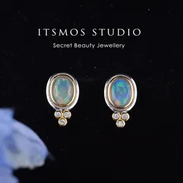 Estudo ItsMOS Natural AAA Brincos Opalos Fire Light Studs Earings Diamond S925 Jóias de pedras preciosas de prata esterlina para mulheres