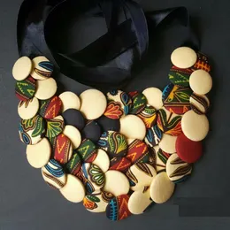 قلادة Brw African Wax Fabric Button Ankara Bibs Necklace for Women Gift Ankara African Dashiki Print Brint Detting Netclace Wyx24