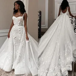 Gorgeous Mermaid Wedding Dress Lace Appliqued Bridal Gown With Detachable Train Robe de mariee