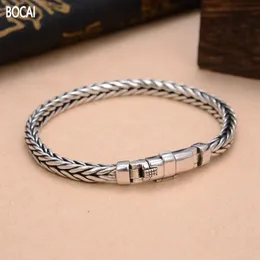 Bangles BOCAI New Real Pure S925 Silver handmade woven retro domineering style personality keel Man and Woman Bracelets