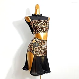 Bühnenkleidung JUSTSAIYAN Tanzkleid Frauen DL504 Leopard Tops und Rock Performance Kostüm Tanztuch Bauch Chacha Ballsaal Kleider