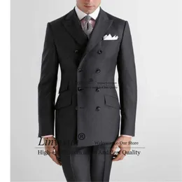 Męskie garnitury Blazery modne czarne męskie szczupły fit formalne biznesowe blezer podwójnie piersi ślub ślubny Tuxedo 2 -częściowe spodnie kurtki kostium H
