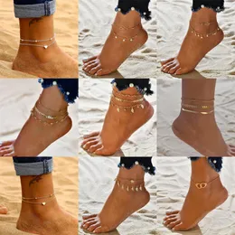 Anklets Letapi Gold Silver Color Vintage Anklet Set For Women Multilayers Justerbart armband på benstrandsmycken