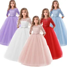 Girls Dresses Flower Girl Wedding Banquet Lace Long Dress For Kids Elegant Puffy Lace Bow Birthday Party Dress Pageant Ball Gown Formal Dress 230520