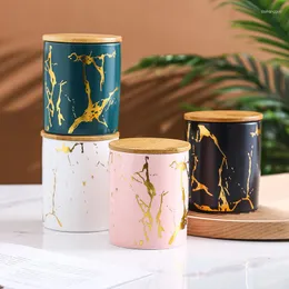 Storage Bottles Ceramic Sealed Jar Nordic Marbling Tea Dry Fruit Coffee Flower Candy Kitchen Box