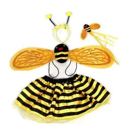 キッドフェアリーコスチュームセットテントウムシ蜂のキラキラかわいい翼ストライプレイヤードチュチュスカートワンドヘッドバンドドレスアップハロウィーン衣装GC2142