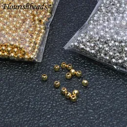 Polonês 2000 pçs/saco real chapeamento de ouro contas de metal 2mm contas redondas para componentes de fabricação de jóias diy