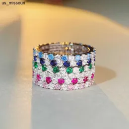 Pierścienie zespołu prawdziwe 02CT D Pełne okrągłe pierścienie diamentowe dla kobiet Najwyższa jakość 925 srebrnego palca pierścionka weselna Prezenty J230522