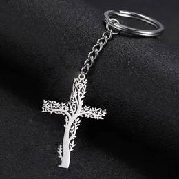 COOLTIME Stainless Steel Tree of Life Cross Keychain Supernatural Vintage Jewelry Key Chain for Bag Car Key Holder Women Men