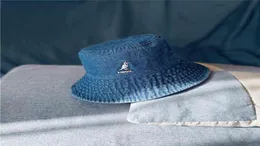 Kangol Vintage Tide 브랜드 Kangaroo 세탁 된 Tannin Denim Fisherman Hat Women and Men Summer Big Brim Flat Top Basin Hat Unisex H7391138
