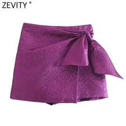 Women s Shorts ZEVITY Women High Street Bow Decoration Texture Purple Skirts Lady Zipper Fly Chic Pantalone Cortos QUN938 230522
