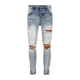 Designerkläder amires jeans denim byxor amies 2023 Nya herrkläderkollektion high street modebrev broderi perforerad fleece lapp smal fit svarta jeans bl
