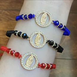 Armreif, 12 Stück, Jungfrau Maria, Heilige Maria, Unsere Liebe Frau von Guadalupe, rote Schnur, rote Perlen, verstellbare Armbänder, Erwachsene, Schutz und viel Glück