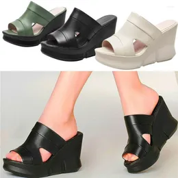 Punk Genuine Sandals Leather Women's Goth Platform Wedge High Heels Slippers Open Toe Slide on Party Pumps 34 35 36 37 38 39 40 332
