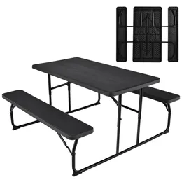 Foldable Picnic Table Bench Set Outdoor Camping for Patio Backyard Black