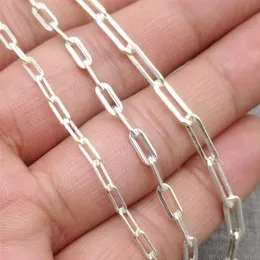 Components 925 Sterling Silver Paper Clip Chain Unfinished Rectangle Drawn Cable Chain 2.5mm 3mm 3.5mm