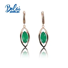 Knot Classic design natural green agate 4cm long earrings for women to Daily wear fine 925 sterling silver jewelry gift