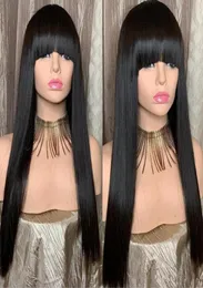 Silk Top Human Hair Wigs With Bangs Straight Human Hair Wigs 150 Remy Brazilian Wig With Bangs Natural Hair Wig3015976